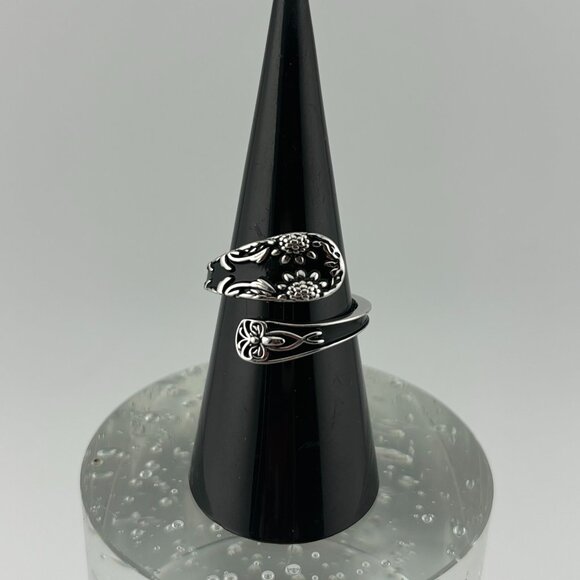 925 Silver Sunflower/Butterfly Spoon Style Ring - Picture 1 of 8